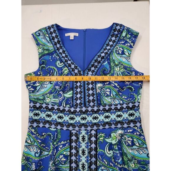 London Times Women's Dress Size 12 Blue Green Black White Sleeveless Tank V-Neck - Picture 7 of 10